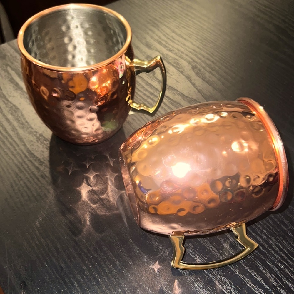 Set of 2 copper rose gold Moscow Mule cocktail drinking cups with handle Eco One - Picture 2 of 7